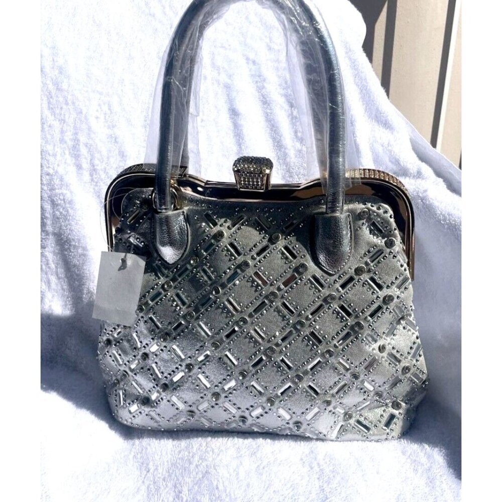 NWT Silver Rhinestone Handbag with Gold Accents Women's Purse Bridal